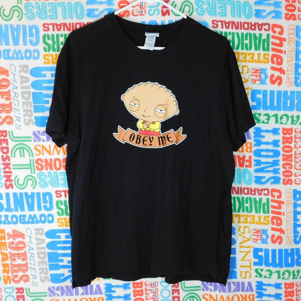 Vintage Y2K Family Guy Stewie Obey Me Graphic T Shirt Size L 2007 Black
